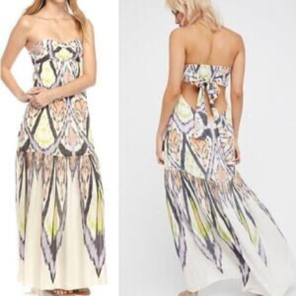 Free People Rayon‎ Strapless Irate The Mojave Maxi Dress XS Beach Summer Boho